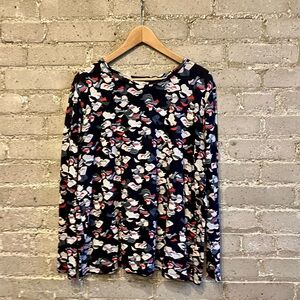 COS Long Sleeve Navy Patterned Top - Size L